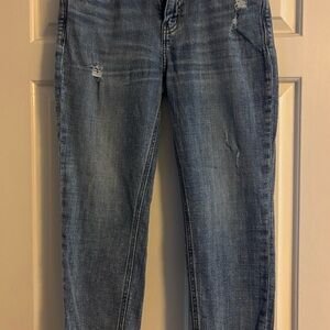 Blue Boyfriend Jeans with Distressed Details